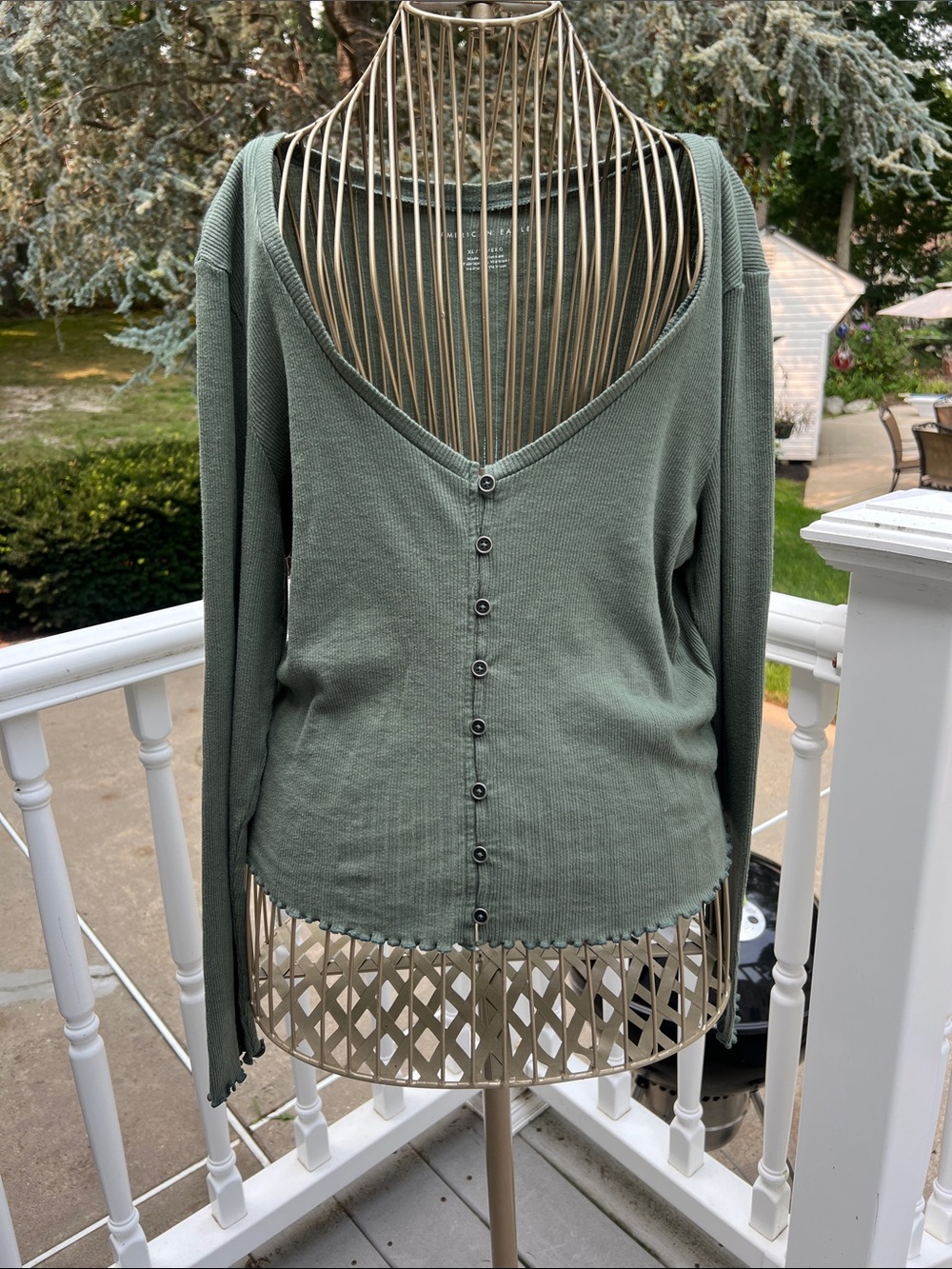American Eagle Olive Green Ribbed Knit Sweater